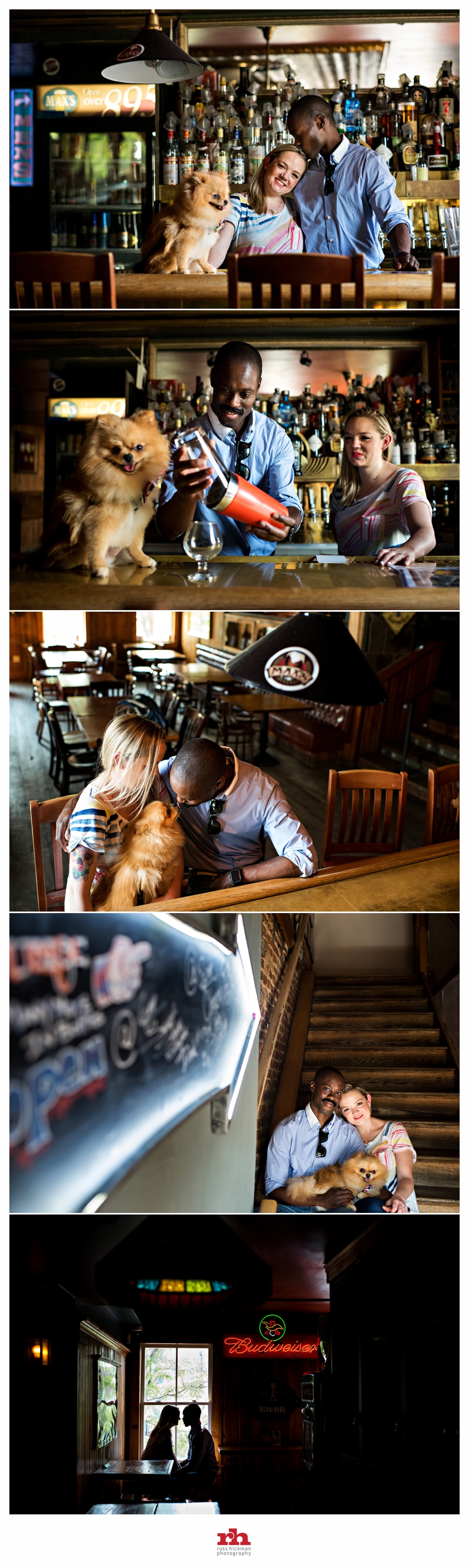 A couple hang out at their favorite Fells Point bar in their Baltimore Engagement Session.